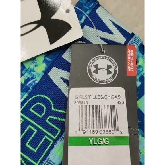 Under Armour Girls HeatGear Capri Leggings Green Blue Large - Picture 5 of 5